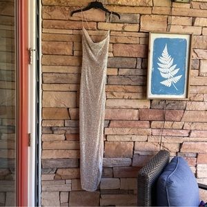 Lovely Day champagne sequin spaghetti strap gown NWT Medium